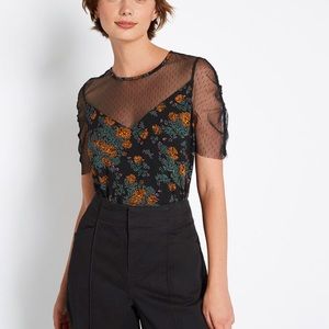 Floral & Sheer Knit Top